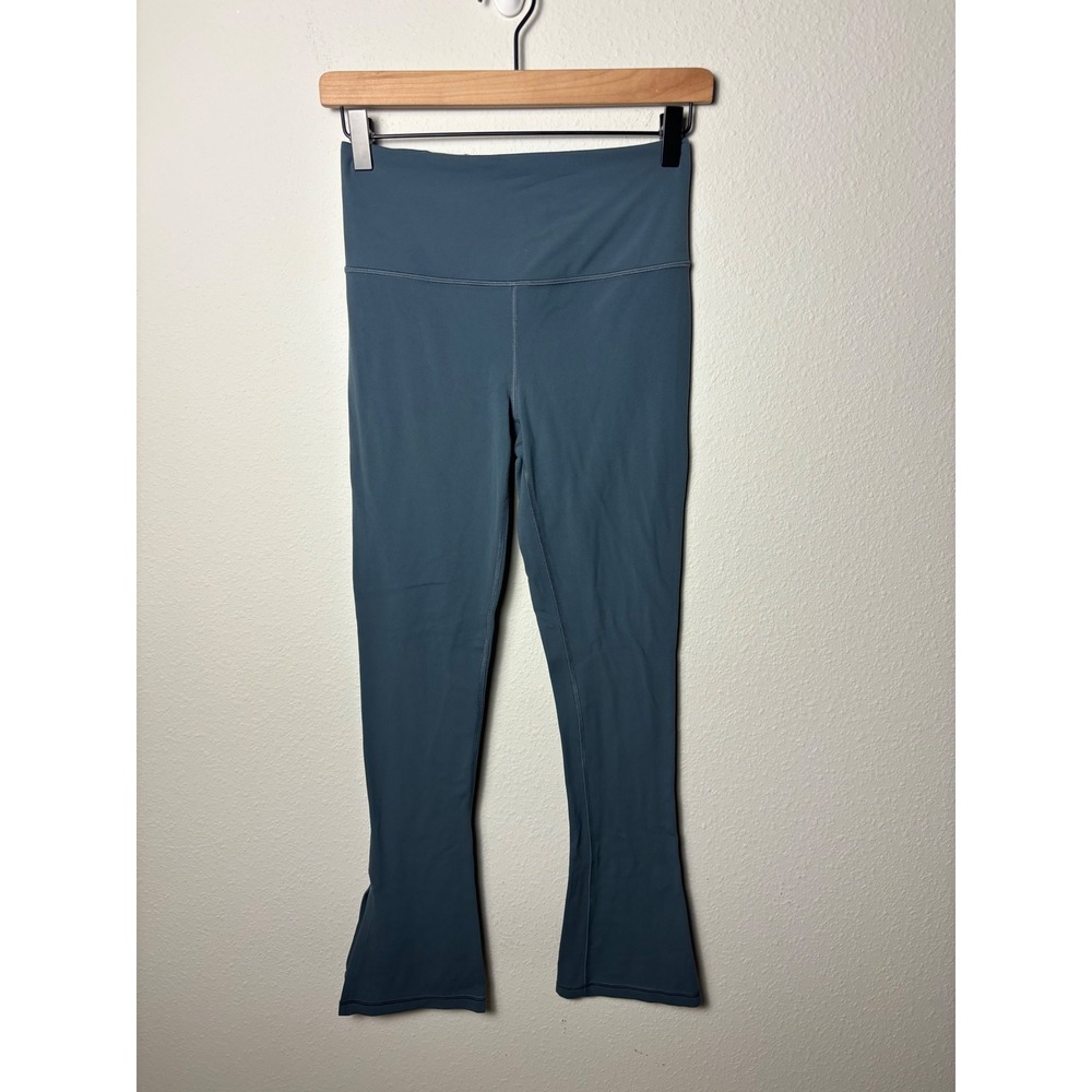 Athleta Elation Split Slim Flare Leggings Blue Green High Rise Yoga Pants SP